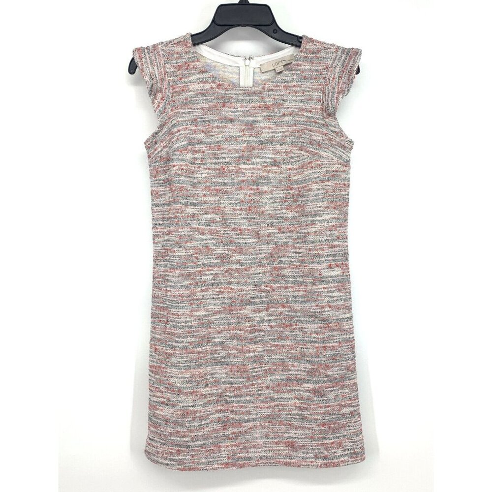 LOFT Dress Tweed Boucle Flutter Cap Sleeve Shift Pink